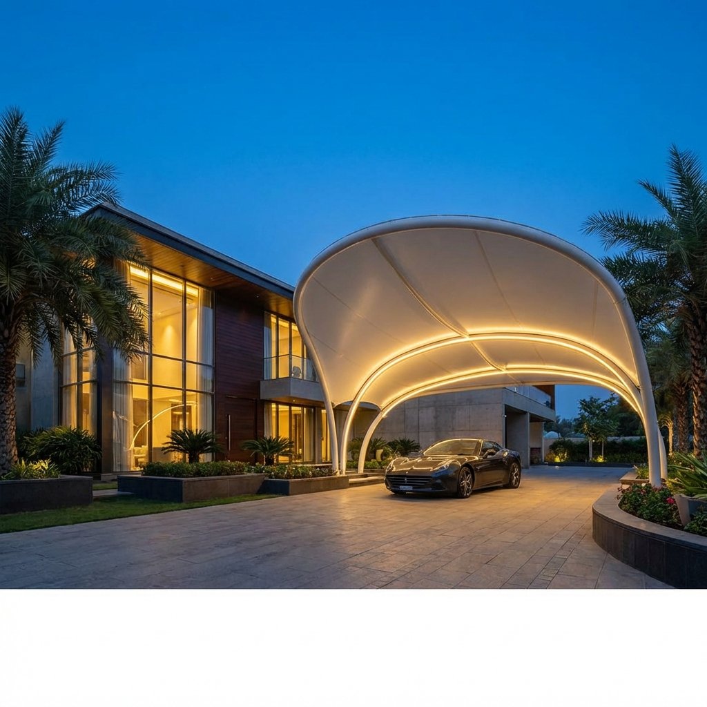 Tensile car porch design in Alappuzha, Kerala — Kerala Automations